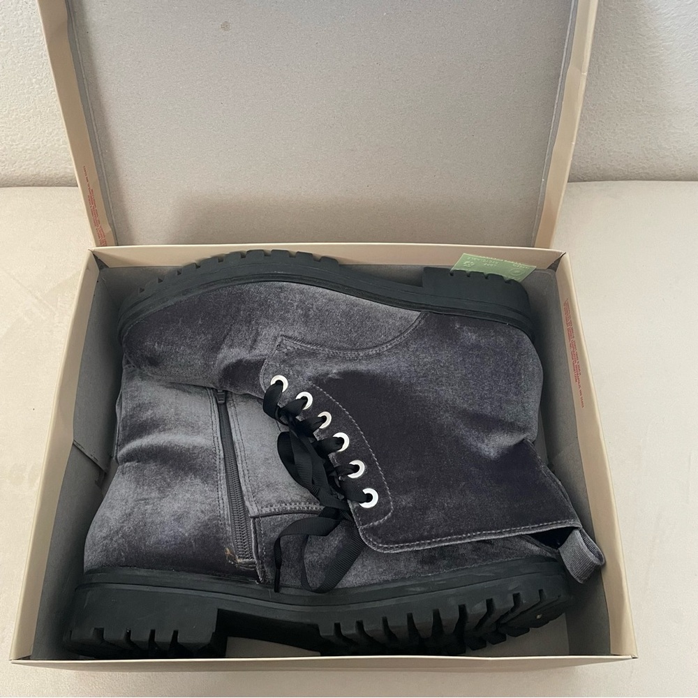 Gray Velvet Combat Boots